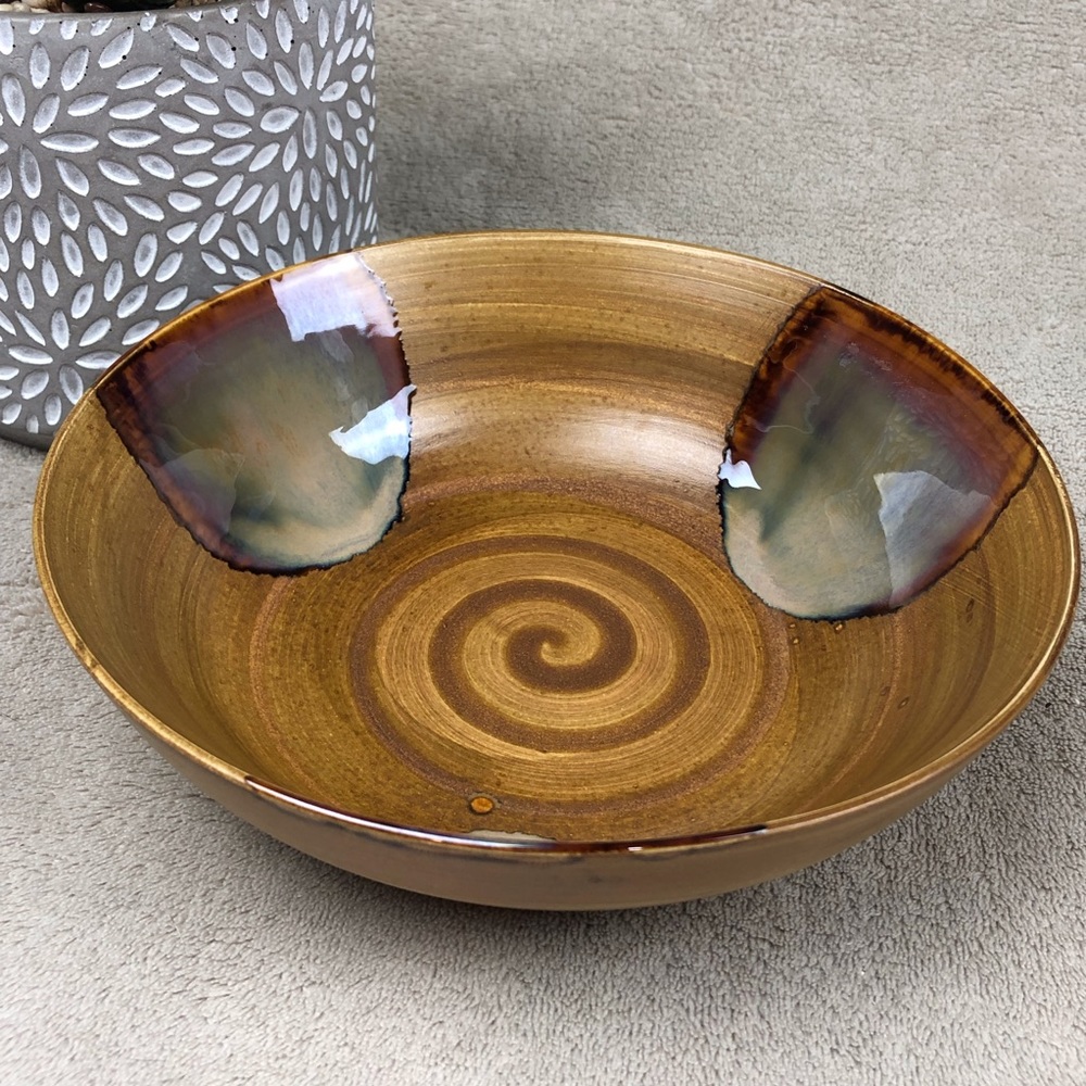 Sango Splash Drip Glaze Brown Pottery Soup Bowl 8"
